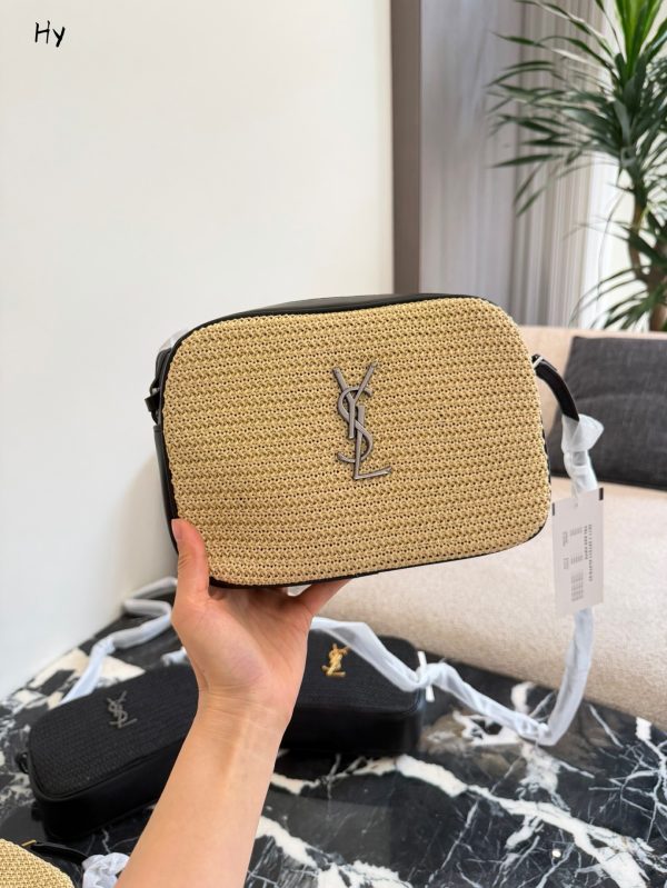 Saint Laurent Lou Raffia Crossbody Camera Bag