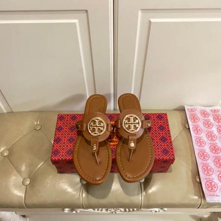 Tory Burch Leather Metal Logo Flip-flops Sandals Slide - Image 6