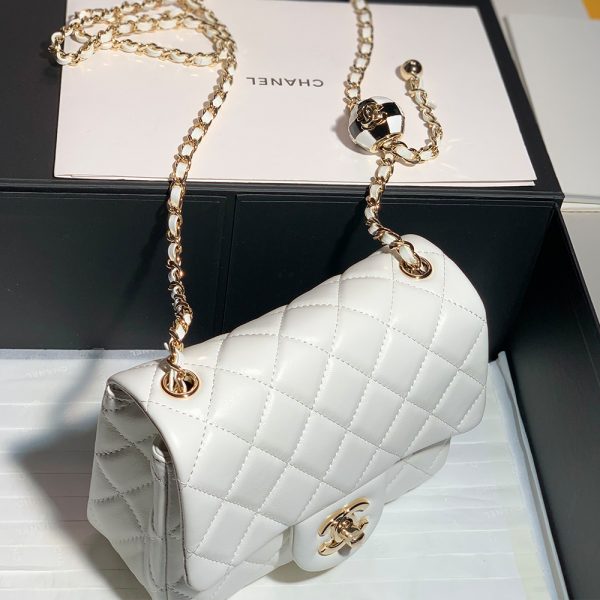 Chanel Classic Flag Bag Pearl Crush Mini Square Flap Bag White Light Gold Hardware