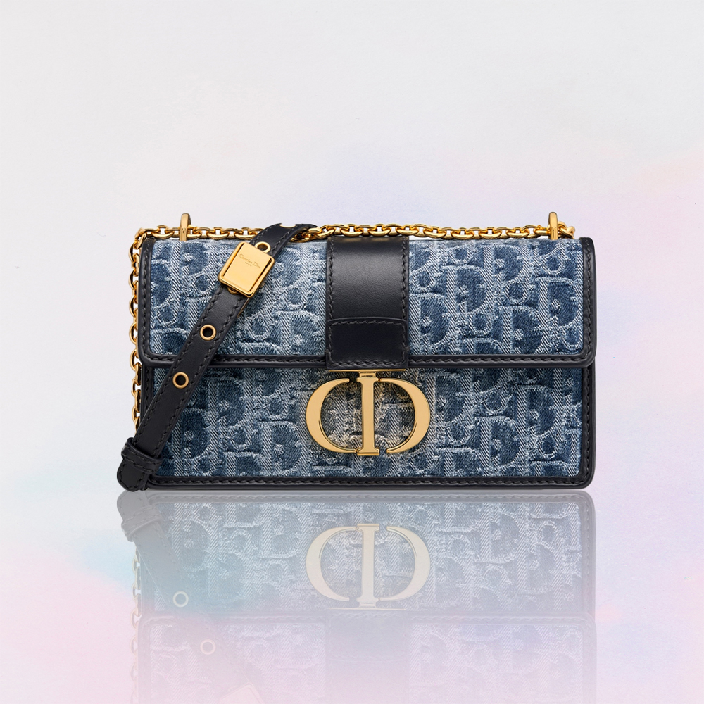 DIOR Oblique 30 Montaigne Flap Denim Bag - Image 3