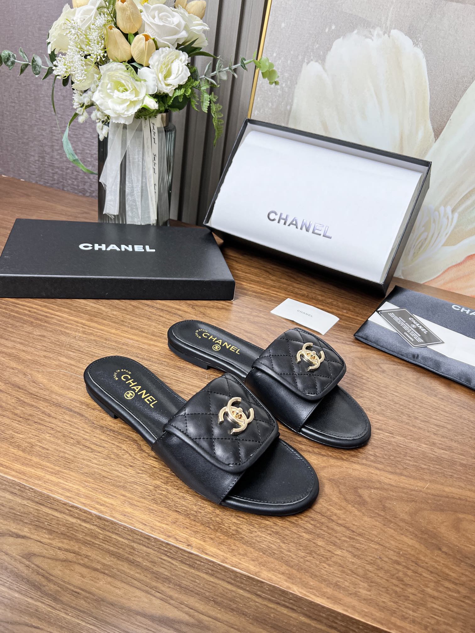 Chanel Quilted CC Slides - Image 5