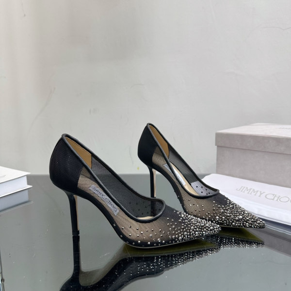 Jimmy Choo Black Mesh Pointed Stiletto Heels  Slide Sandal