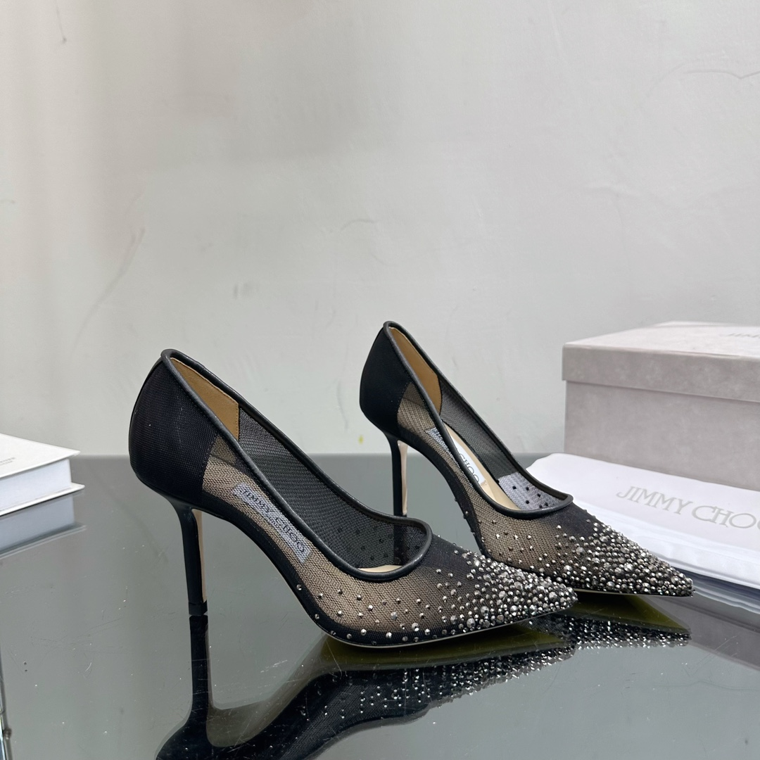 Jimmy Choo Black Mesh Pointed Stiletto Heels  Slide Sandal - Image 3