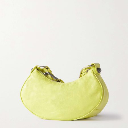 BALENCIAGA Le Cagole XS studded crinkled-leather shoulder bag yellow - Image 3