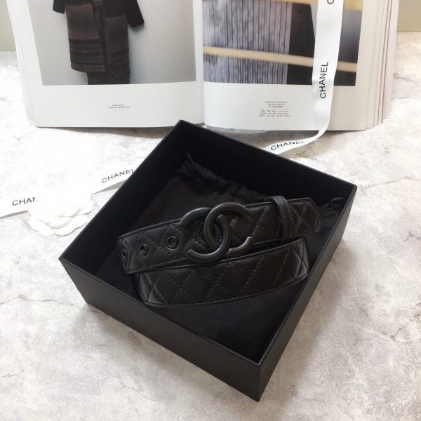 Chanel Belt Quilted With Double C Buckle Black With Black Hardware Women Belt 30MM
