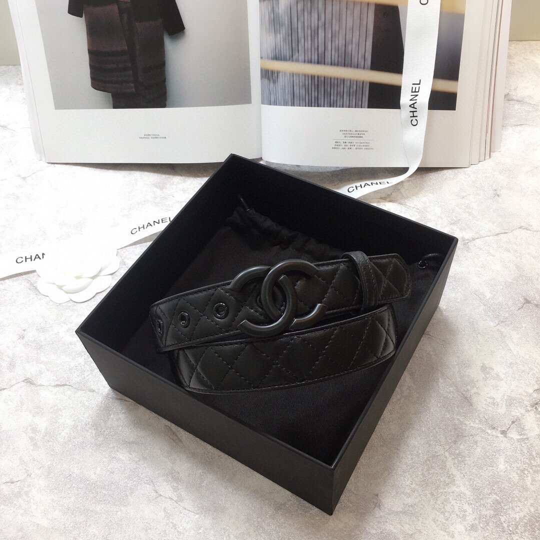 Chanel Belt Quilted With Double C Buckle Black With Black Hardware Women Belt 30MM - Image 3