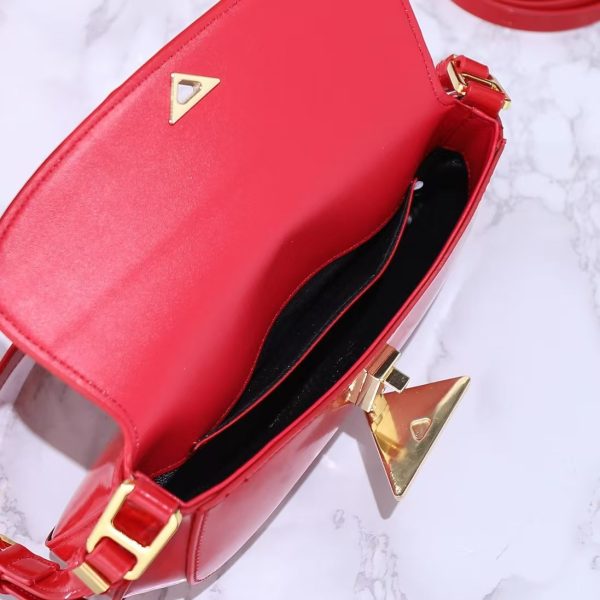 Prada Vernice Triangle Logo Flap Adjustable Strap Shoulder Bag Cherry