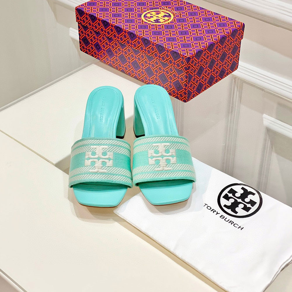 Tory Burch Fabric Flip-flops With Chunky Heels Sandals Slide - Image 2
