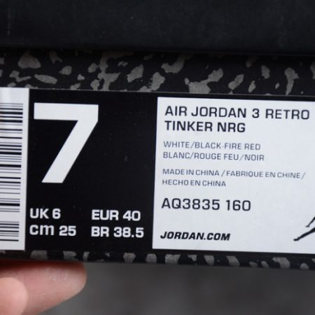 Air Jordan 3 Retro NRG Tinker Fire Red mens AQ3835-160 - Image 10