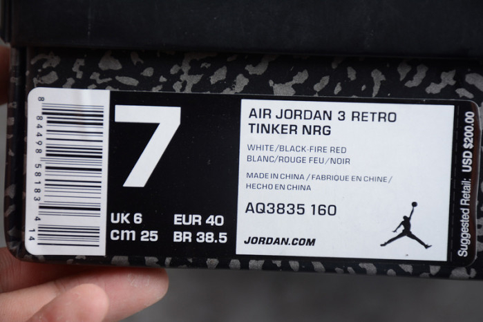 Air Jordan 3 Retro NRG Tinker Fire Red mens AQ3835-160 - Image 10
