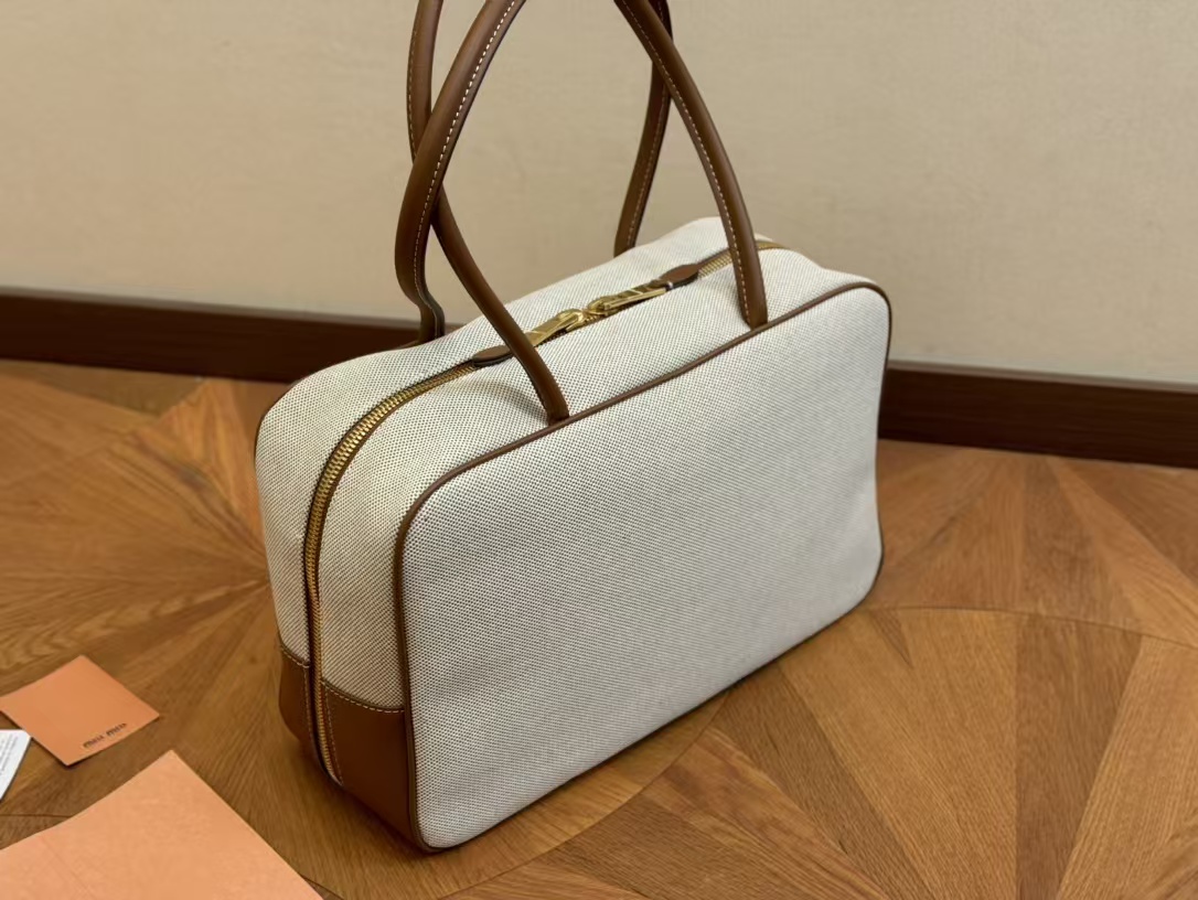Miu Miu Beau Canvas and Leather Top Handle Bag - Image 7