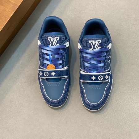 LV Trainer Croc-Embossed Denim Sneaker - Image 3