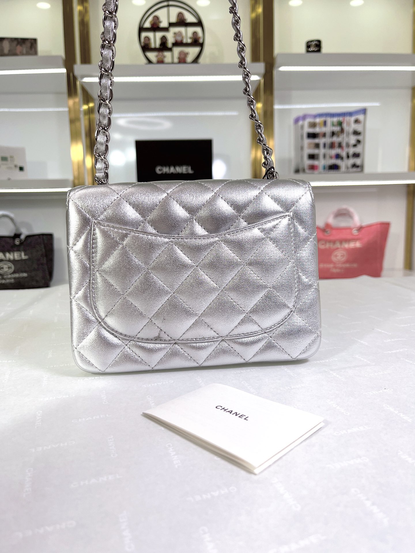 Chanel Quilted Silver Flap Bag - Image 3