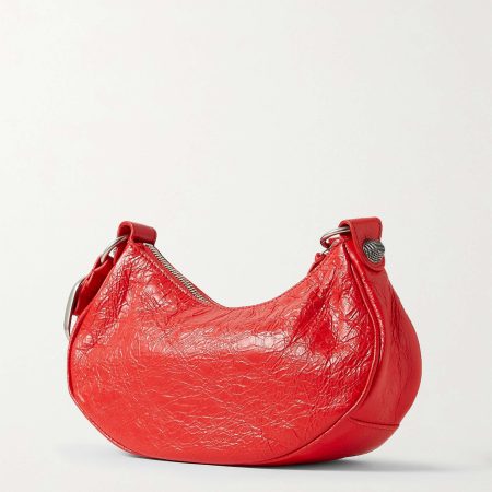 BALENCIAGA Le Cagole XS studded crinkled-leather shoulder bag red - Image 3