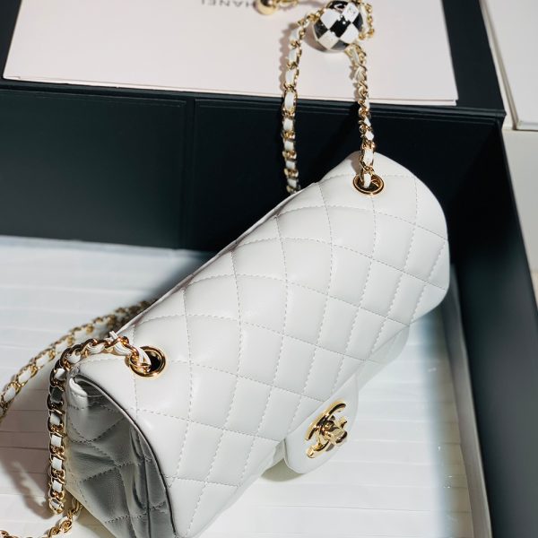 Chanel Classic Flag Bag Pearl Crush Mini Square Flap Bag White Light Gold Hardware