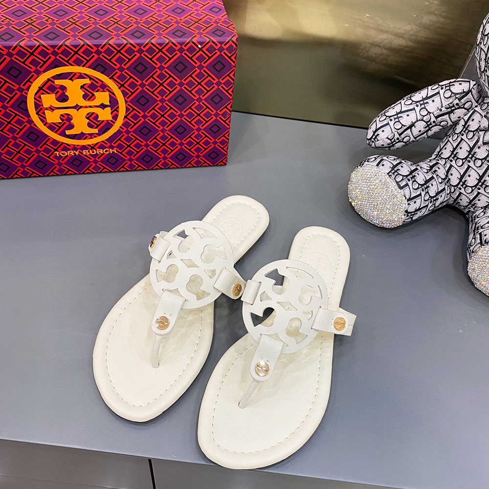 Tory Burch Leather Metal Double T Logo Flip-flops Sandals Slide - Image 11