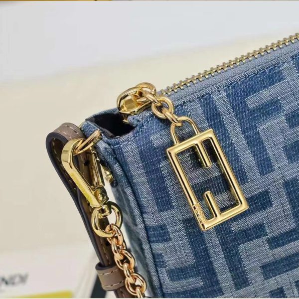 Fendi Baguette Light blue FF chain denim clutch bag