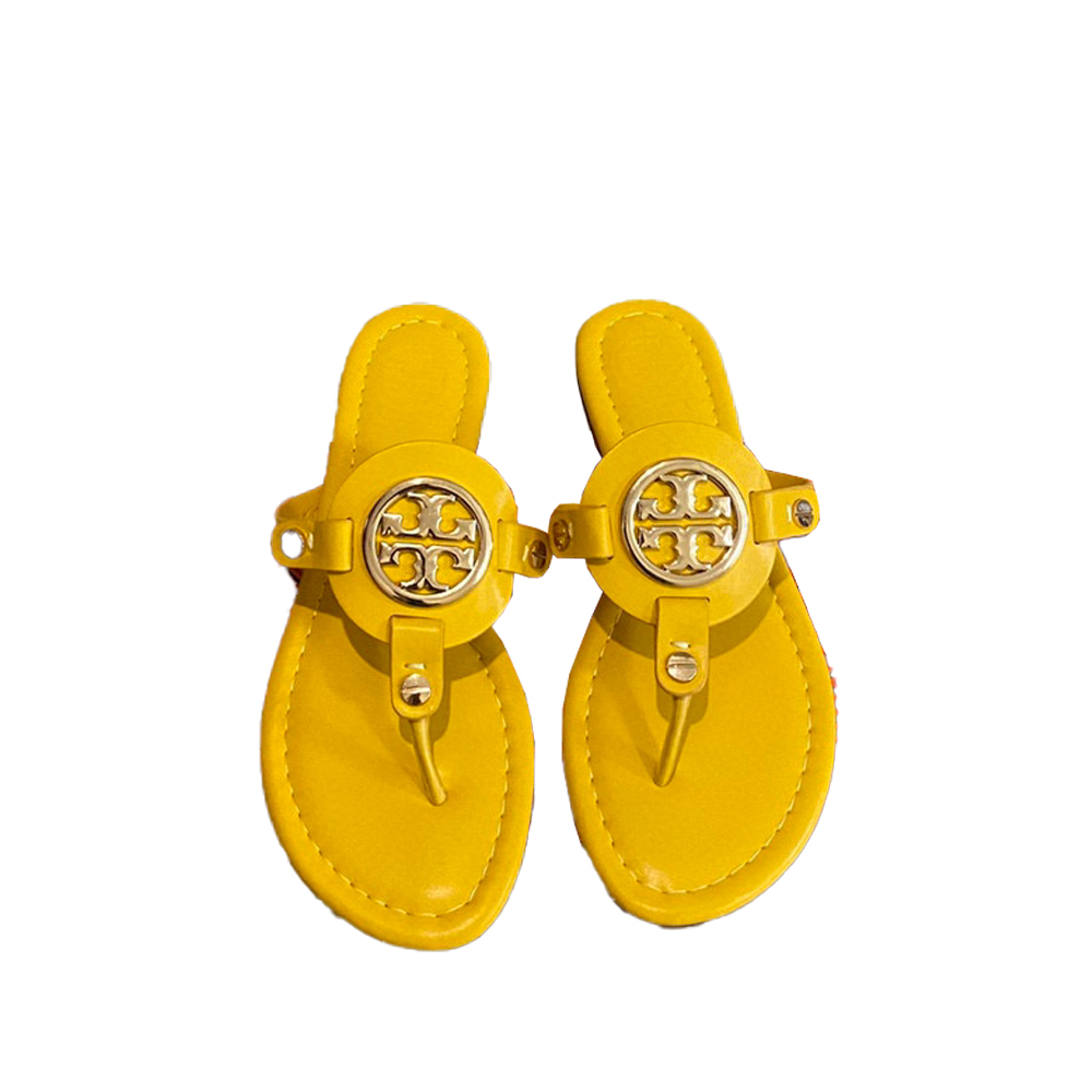 Tory Burch Leather Metal Logo Flip-flops Sandals Slide - Image 1