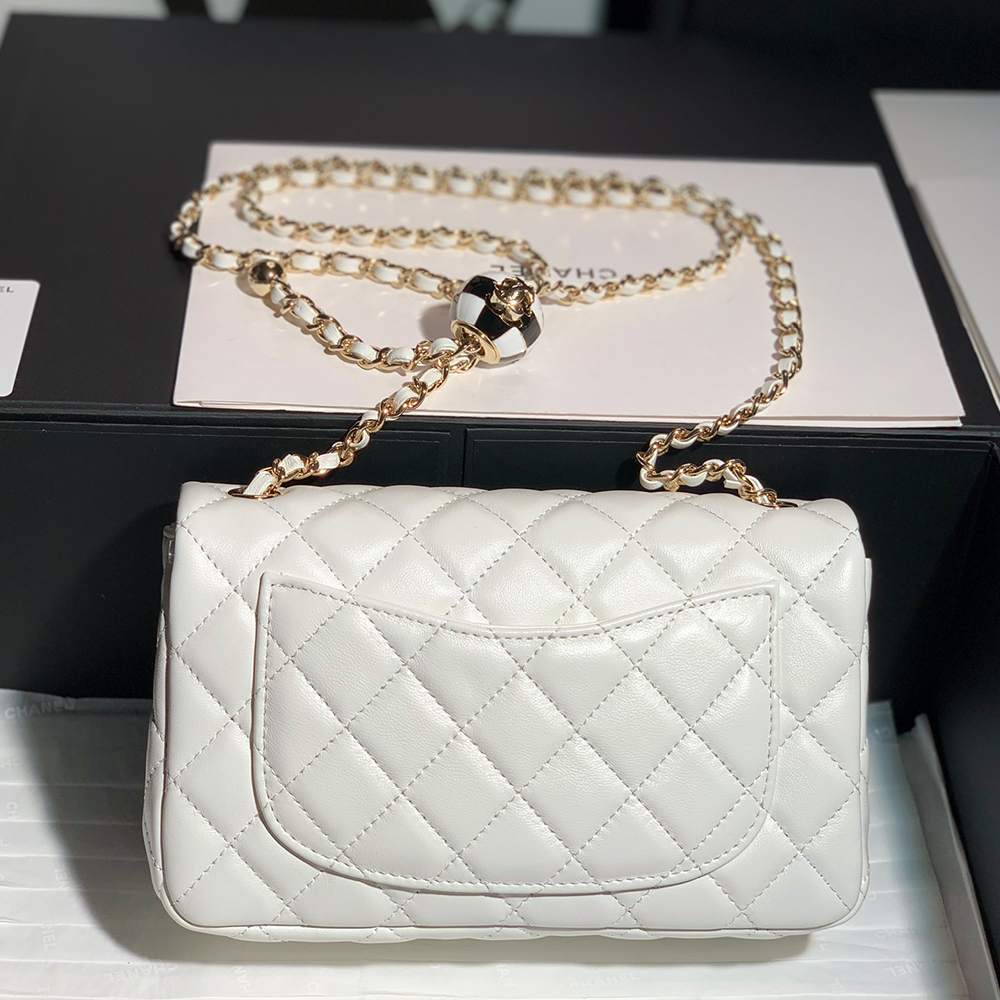 Chanel Classic Flag Bag Pearl Crush Mini Square Flap Bag White   Light Gold Hardware - Image 14
