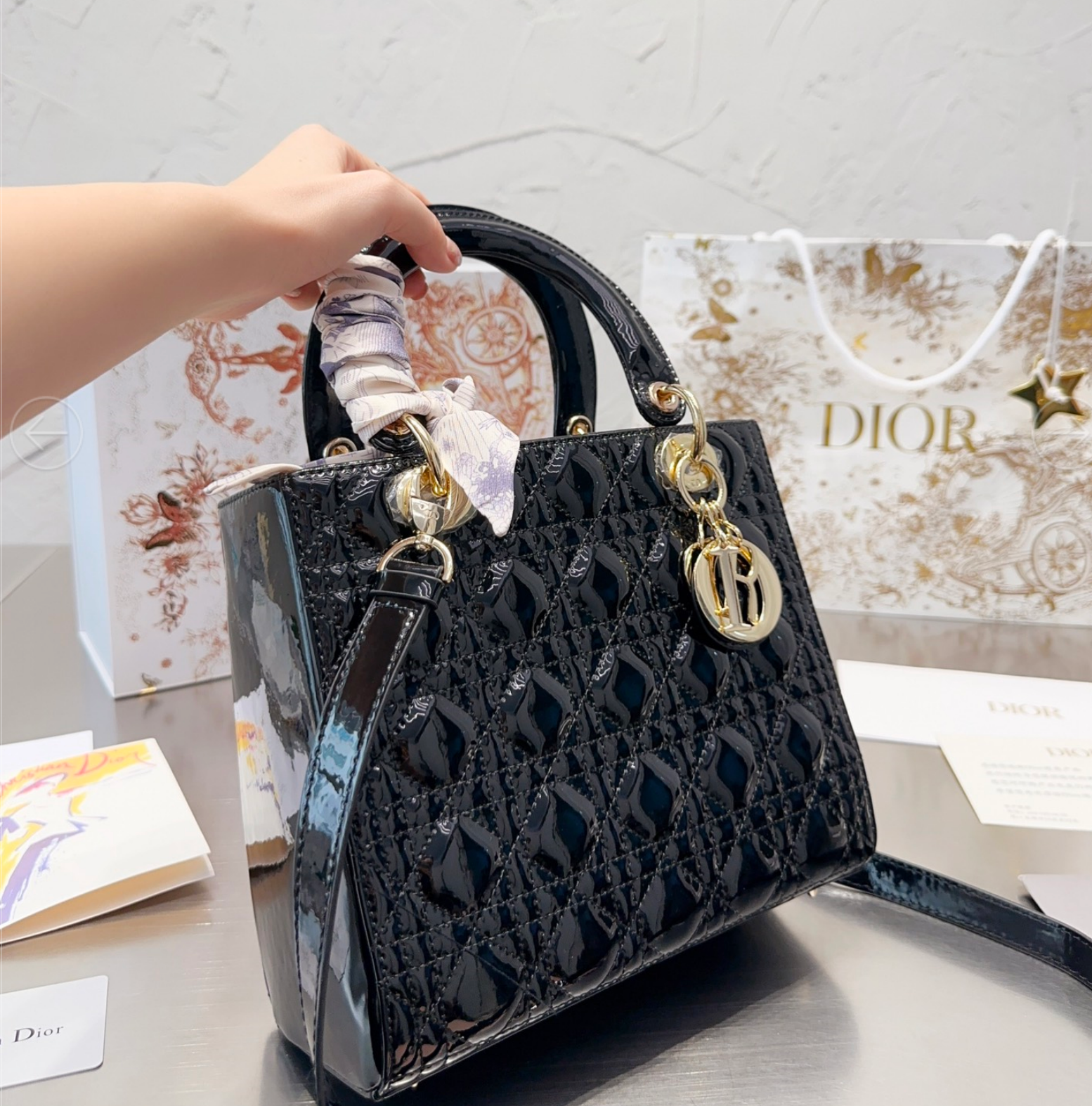 Dior Medium Lady Bag - Lacquered Calfskin - Image 3