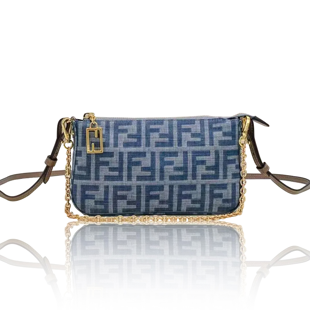 Fendi Baguette Light blue FF chain denim clutch bag - Image 1
