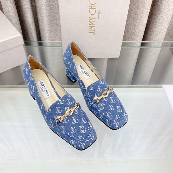 Jimmy Choo Patent Leather 5CM Thick Heel Slide Sandal