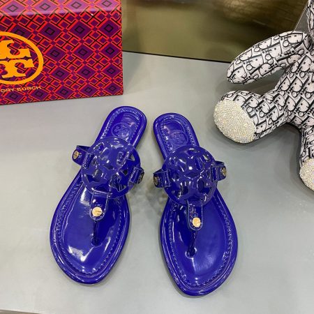 Tory Burch Leather Metal Double T Logo Flip-flops Sandals Slide - Image 8