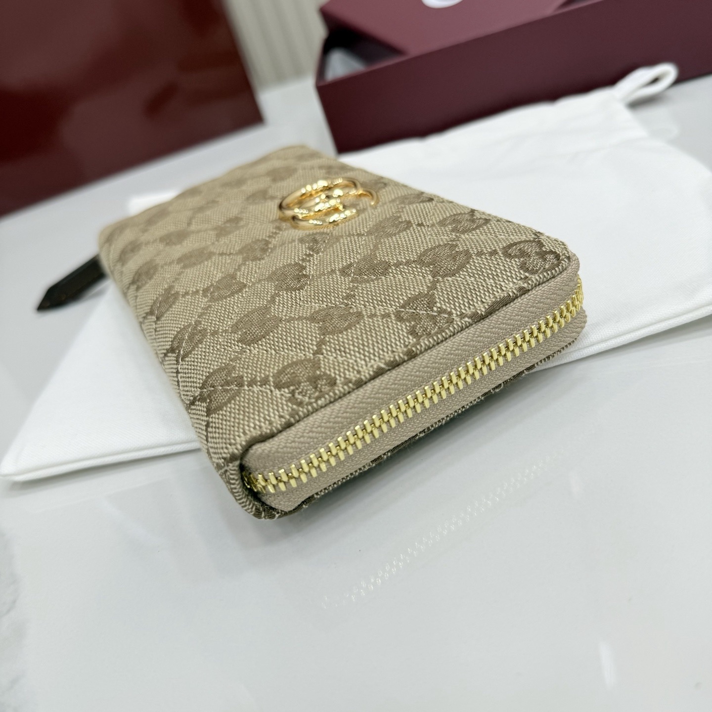 Gucci Marmont Zip Around Wallet in Sand and Brown GG Canvas - Image 7