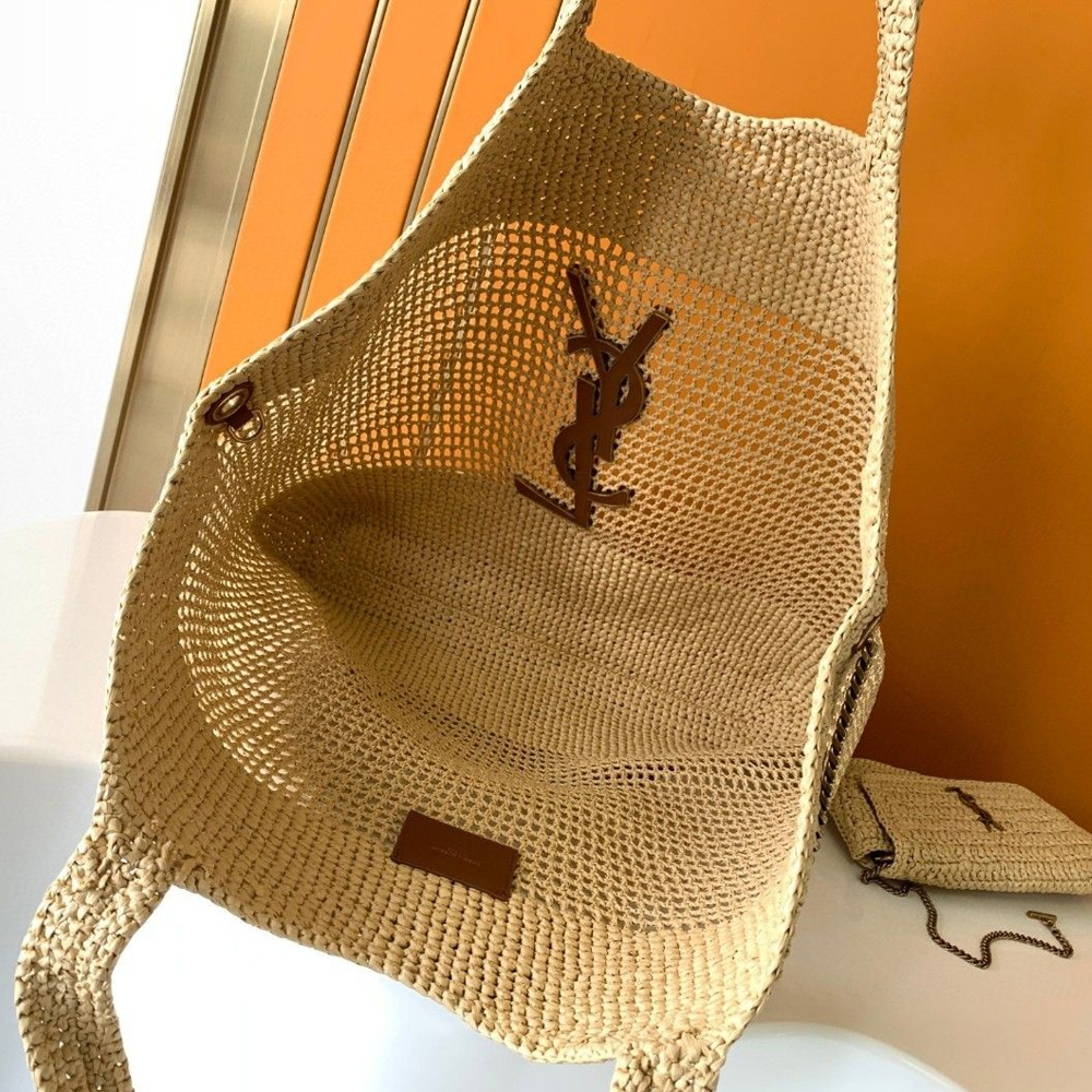 YSL Saint Laurent Raffia Icare Shopping Tote Bag - Image 4