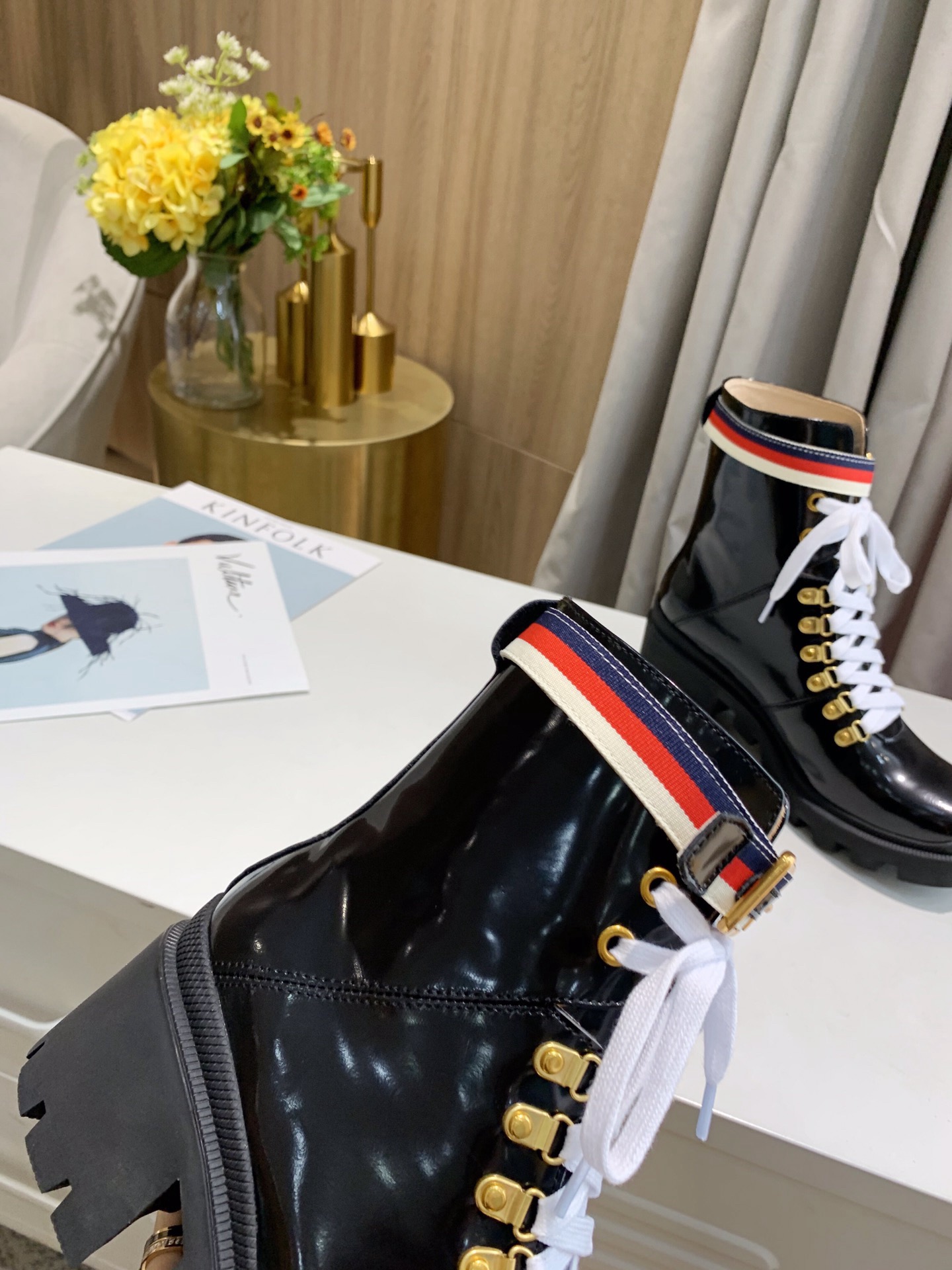 Gucci Sylvie Web Accent Combat Boots - Image 6