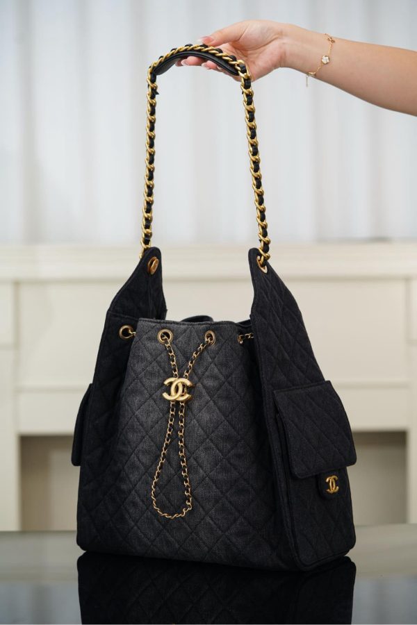 Chanel 25P Hobo Medium Handbag Denim & Gold-Tone Metal Top Quality