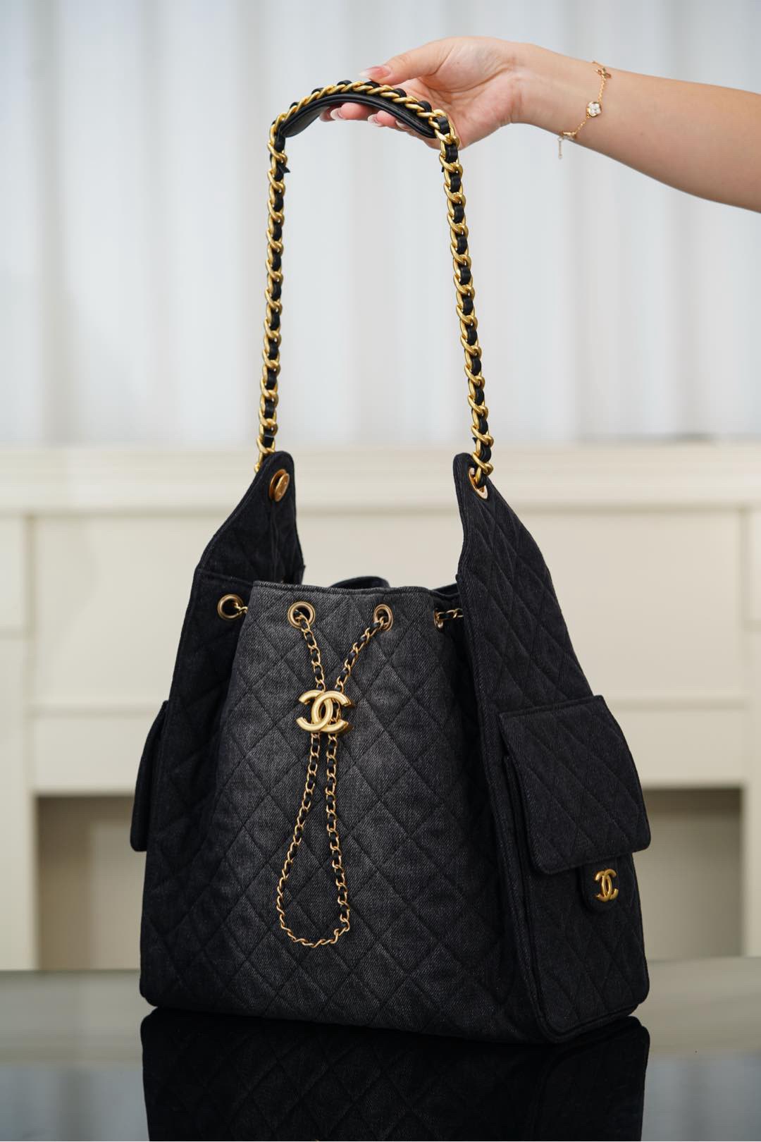 Chanel 25P Hobo Medium Handbag Denim & Gold-Tone Metal Top Quality - Image 9