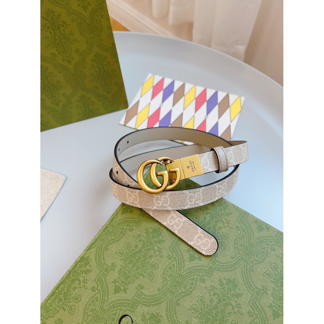 Gucci  Imported Calfskin Apricot Bottom Vintage GG Swivel Buckle Double Sided/Cuttable 20MM - Image 1