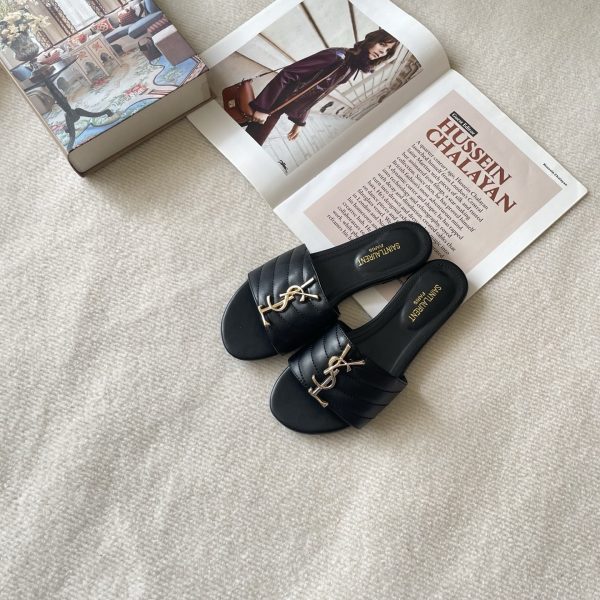 YSL 26P Embroidered Letter Flat Sandals
