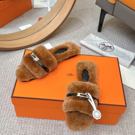 Hermès Furry Slippers