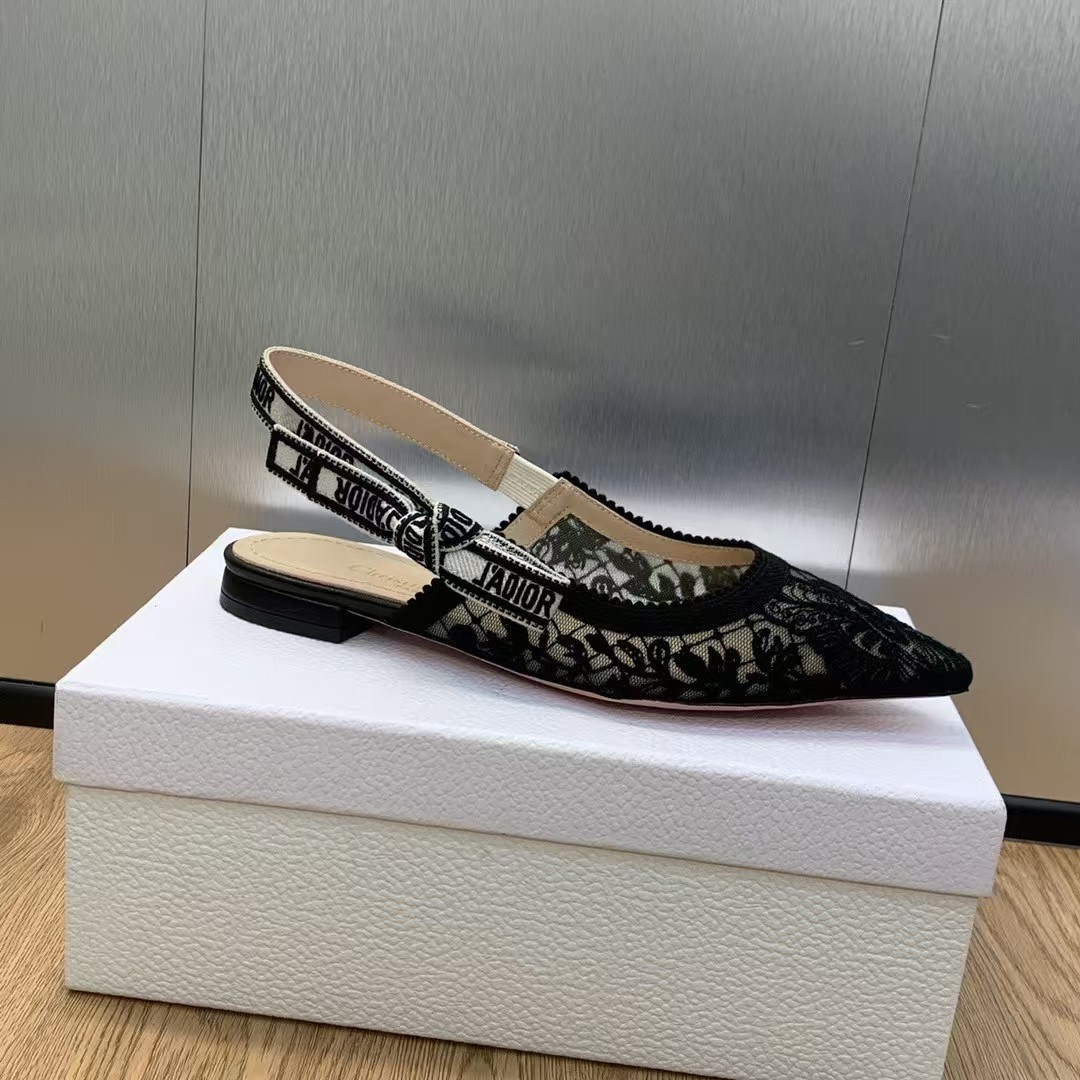 Dior Embroidered Sandals Slingback Flat Mules Black - Image 9
