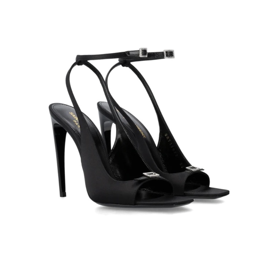 Saint Laurent YSL Silk Buckle Open Toe 10.5cm Slide Sandal - Image 1