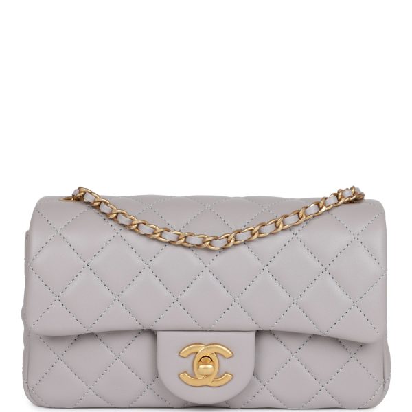 Chanel Classic Flag Bag Pearl Crush Mini Rectangular Flap Bag Light Grey   Antique Gold Hardware