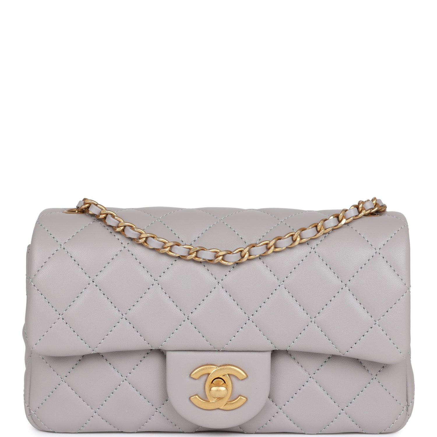 Chanel Classic Flag Bag Pearl Crush Mini Rectangular Flap Bag Light Grey   Antique Gold Hardware - Image 1