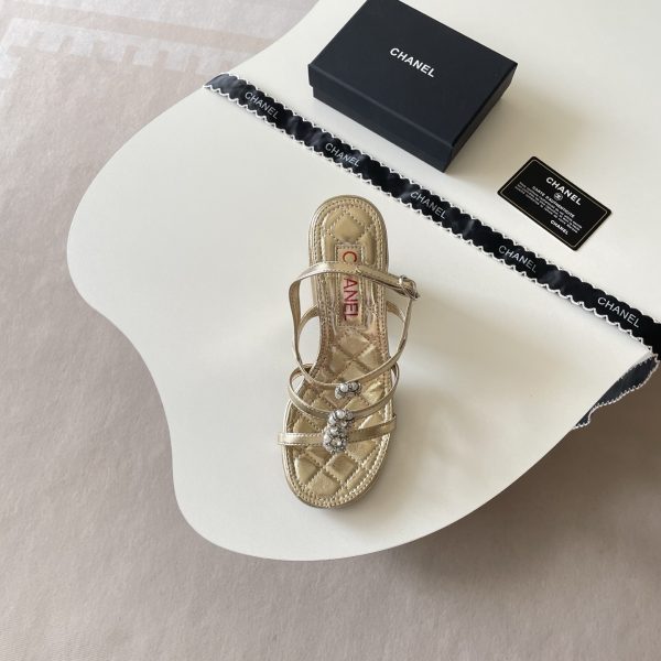 Chanel 6P Camellia Chunky-Heel Sandals