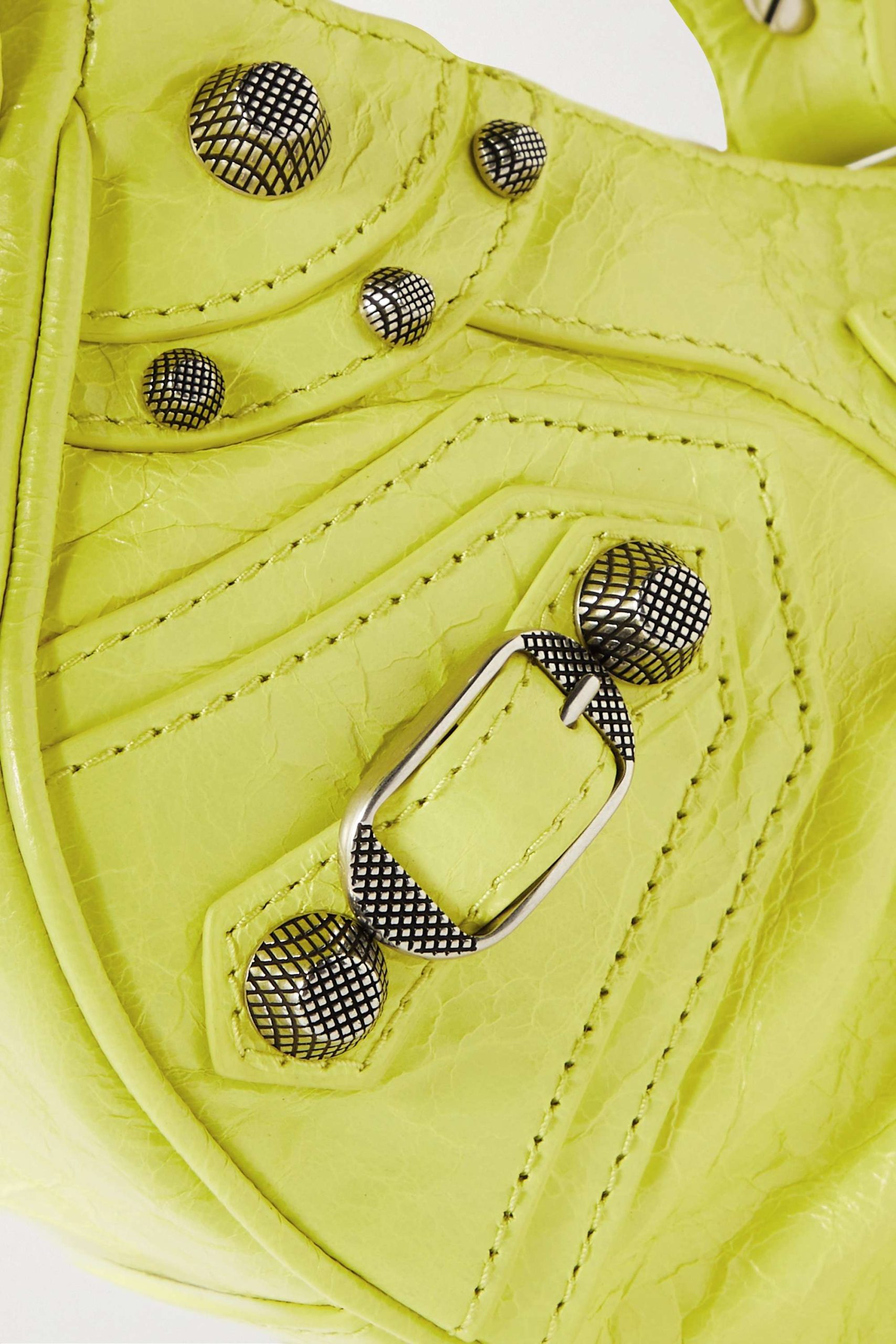 BALENCIAGA Le Cagole XS studded crinkled-leather shoulder bag yellow - Image 4