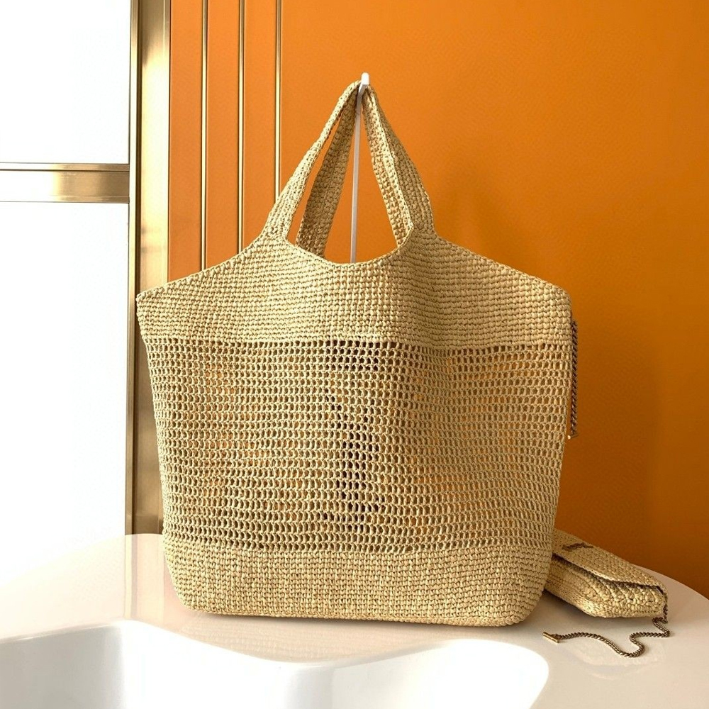 YSL Saint Laurent Raffia Icare Shopping Tote Bag - Image 2