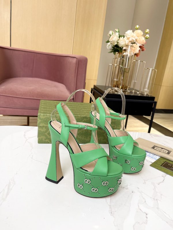 Gucci GG Patchwork Chunky-Heeled Sandals
