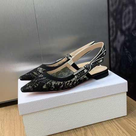 Dior Embroidered Sandals Slingback Flat Mules Black - Image 4