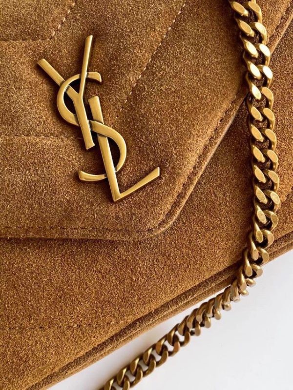 Saint Laurent YSL LOULOU small in MATELASSé suede in Brown