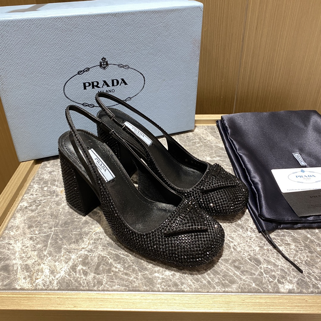 Prada Thick Heel With Drill Slide Sandal Heels - Image 2