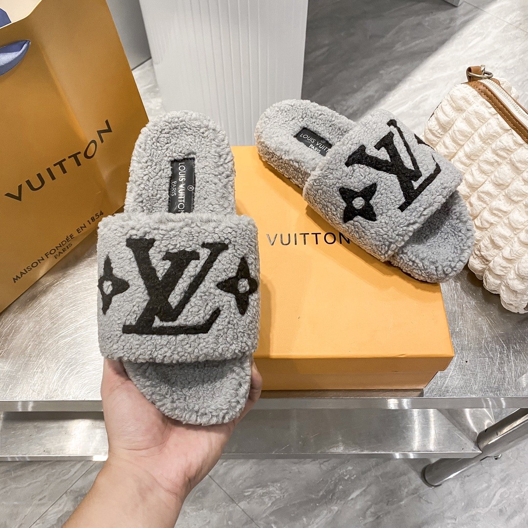 LV His & Hers Furry Slippers Sandals - Image 3