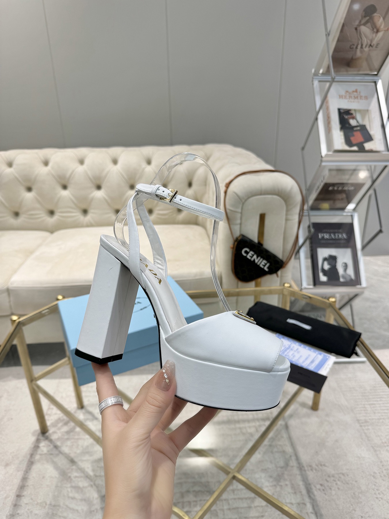 Prada Buckle Square-Heel Sandals - Image 8