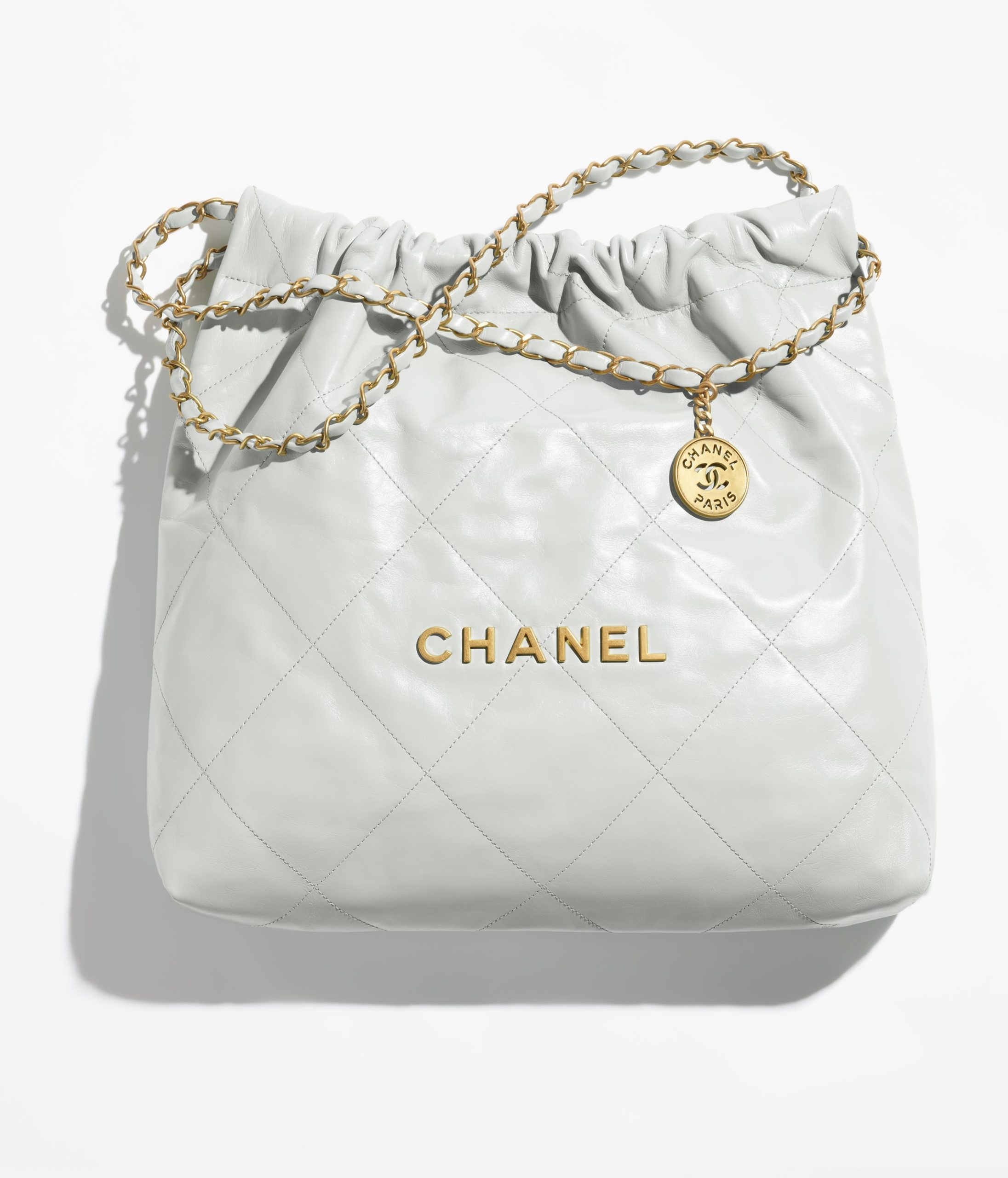 CHANEL 22 HANDBAG Shiny Calfskin & Gold-Tone Metal Light Blue - Image 1