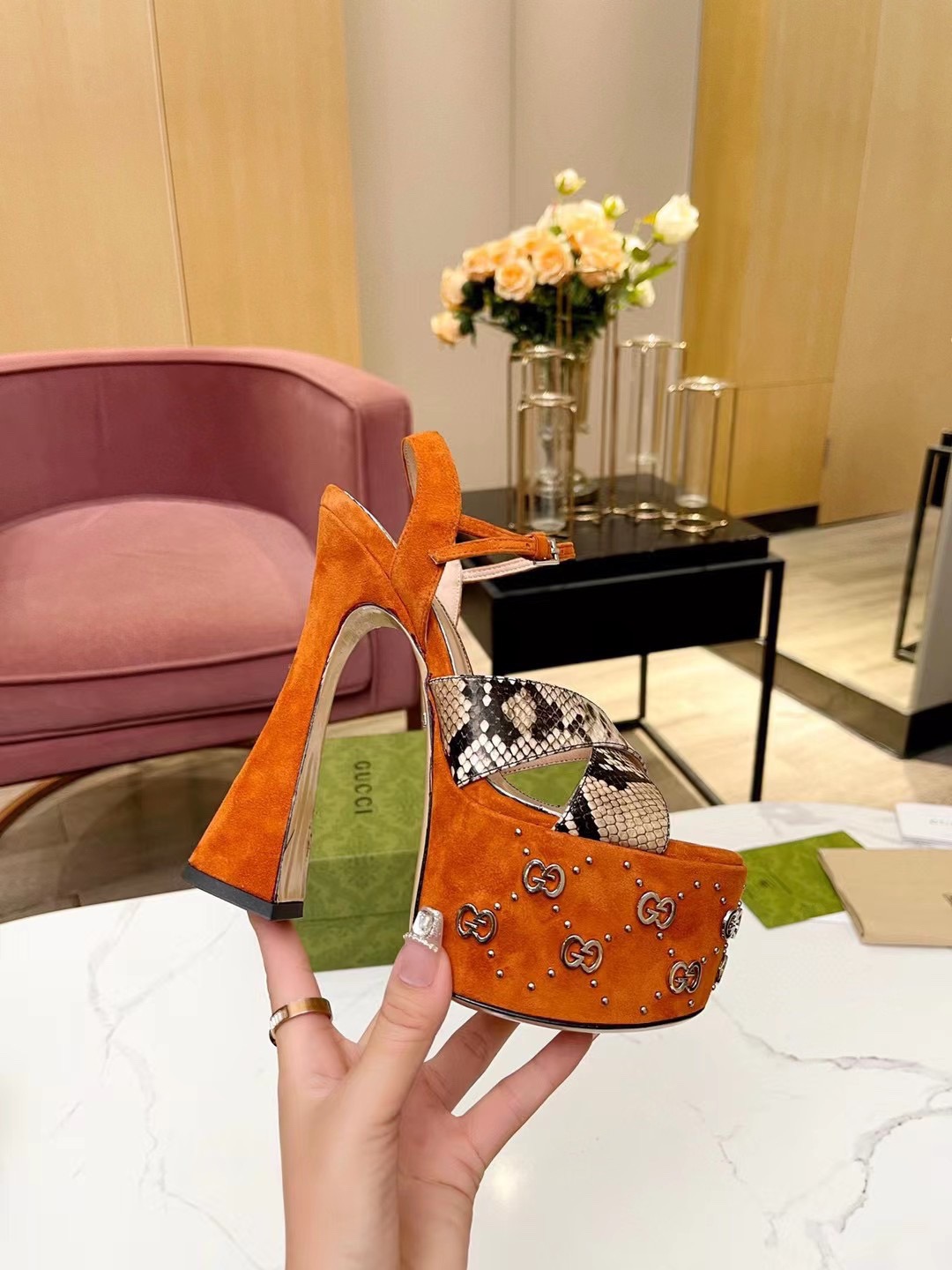 Gucci GG Patchwork Chunky-Heeled Sandals - Image 15